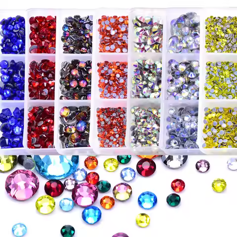Mix 6 Sizes 1200pcs/Box Better DMC стразы HotFix Rhinestones Crystal Glass Strass Glue on Hot Fix Rh