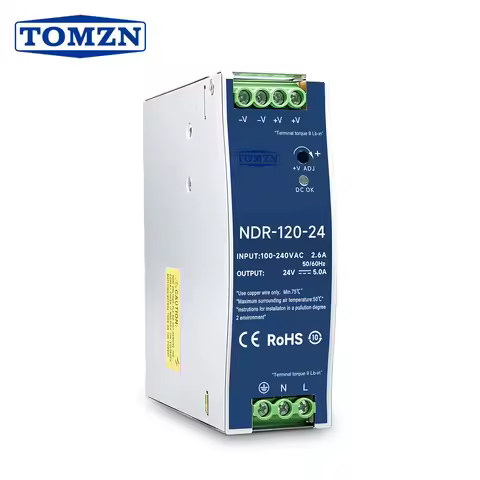 TOMZN NDR-120 Series 120W Slim DIN Rail Power Supply AC-DC 12V 10A / 24V 5A Industrial Switching Pow