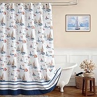 GASIYU Long Ocean Style Printed Shower Curtain, Blue Sailboat, Polyester Fabric - 72 x 84 Inch