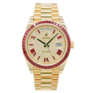 ROLEX 勞力士 /星期日曆型 DAY-DATE 228398TRU 滿天星，紅寶石18k黄金自动上鍊腕表#HK11434     使用痕跡,如圖 2020年12月保卡全套