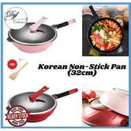 KOREA HIGH QUALITY 32CM NON STICK FRYING WOK PAN WITH LID (ALA DIDINIKA) FREE WOODEN SP