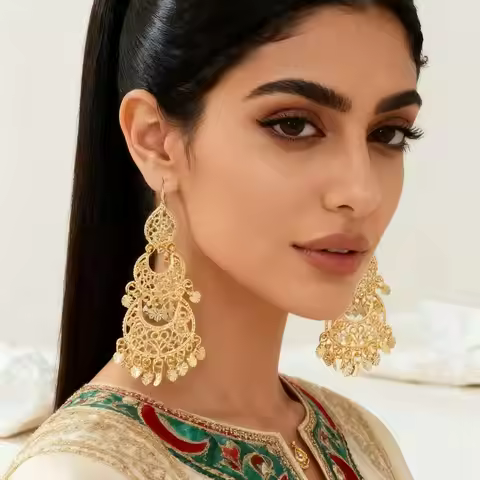 Muslim Moon Shape Drop Earrings Gold Color Arabic Middle East Women Jewelry Long Earring Luxury Wedd