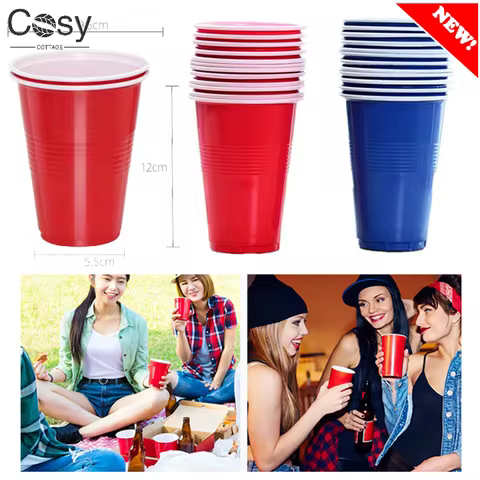 50pcs 16oz Plastic Party Cups For Beer Pong, Disposable Water Cups Recyclable Red Cups with Fill Lin