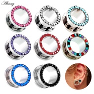 Alisouy 2PCS Crystal Ear Tunnel Screw Fit Ear Plugs Gauged Jewelry Stretching Kit Piercing Flesh Tun