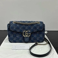 GUCCI 牛仔Marmont馬蒙中號肩背斜背包 26*15*7 98新配件塵袋