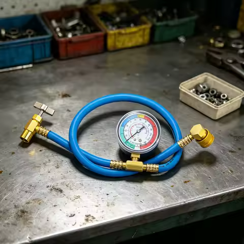 R1234YF AC Refrigerant Can Hose with Gauge AC Refrigerant Charging Hose Measuring Kit Fits for Car A