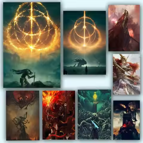 Anime E-elden Game R-R-ring Posters Self Adhesive Waterproof Ideal For Living Room Bedroom Bar Decor