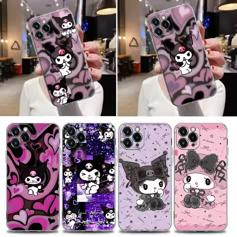 Cartoon Kuromi Sanrio Anime Clear Case For iPhone 16 15 14 13 12 11 Pro Max Mini Xs XR X 7 8 Plus 6 