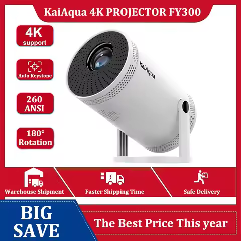 FY300 Smart Projector 1080P Video 1280*720P with 5G WiFi6 Portable Projectors 4K Support HD Home Cin