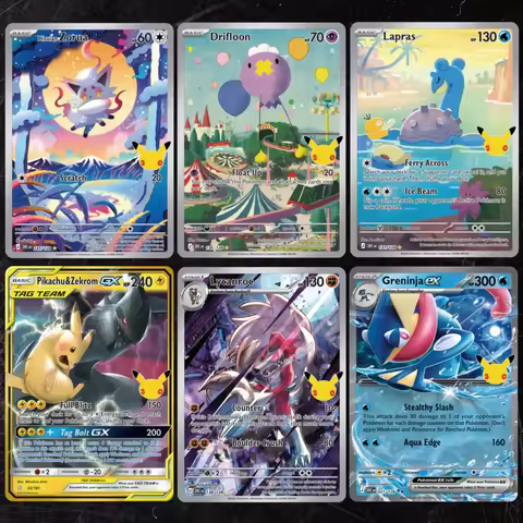 6pcs 30th Anniversary（Lapras Pikachu Zekrom）DIY Holographic Foil Texture Cards,Premium Anime Collect