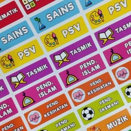 WATERPROOF Sticker Subjek Cartoon 66pcs Label Subjek Sekolah Rendah
