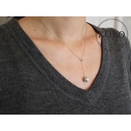 8mm natural silver gray akoya pearl Y shaped pendant necklace, Japanese seawater pearl, 18k gold