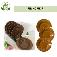 Piring Makan Keramik Piring Cokelat Piring Ukir Keramik Piring Ukir Lucky 1 lusin