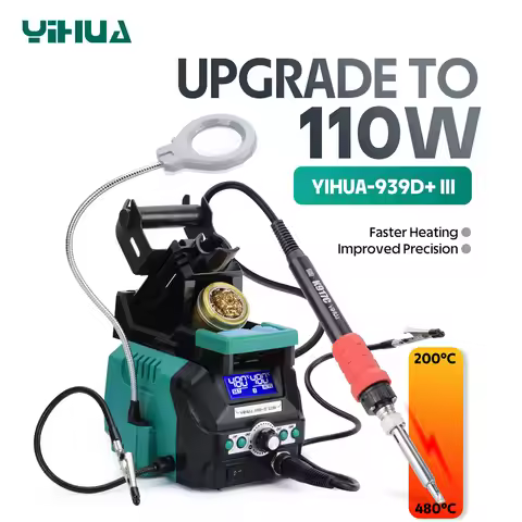 YIHUA 939D+-III 110W Fast Heating Soldering Iron Kit with Helping Hand Clips and 4 Preset Channels S