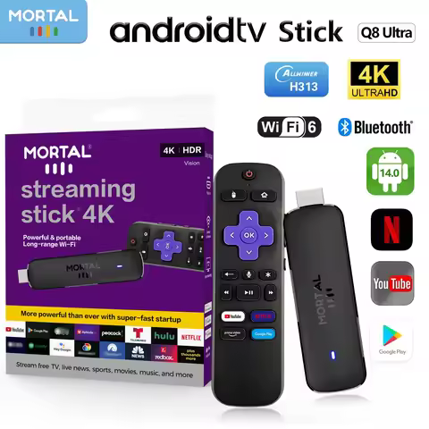 Smart TV stick Android14 Allwinner H313 Mortal Q8 ultra Chromecast Voice remote WiFi6 4K60fps WiFi6 