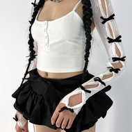 Sarung Tangan Renda Panjang Setengah Jari Ikat Pita Kupu Kupu Gaya Gothic