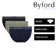 (3 Pcs) Byford Mens Bamboo Spandex Mini Brief Underwear Assorted Colour-BUD5271M
