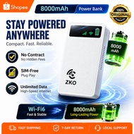 ZKO 4G Portable WiFi Router 8000mAh Power Bank | SIM-Free Travel Hotspot Modem Boleh Charge Phone