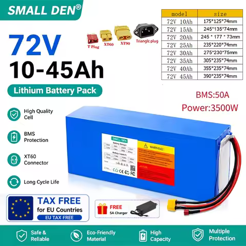 72V 45Ah 20Ah 25Ah 30Ah 35Ah 40Ah 15Ah 10Ah 21700 Lithium battery pack 3500W High Power BMS EU/US du