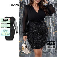 Lovito Plus Size Curve Dress Elegant Polka Dot Glitter Dress for Women LBL13300