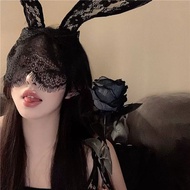 Cos Bunny Girl Black Lace Three-Dimensional Long Rabbit Ear Headband Veil Cover Face Sexy Headband A