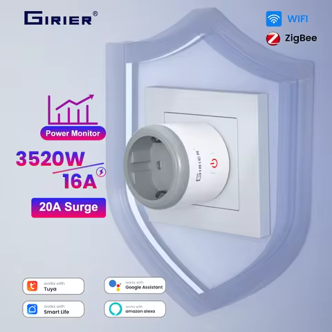 GIRIER Tuya Smart WiFi Power Plug ZigBee 16A Wall Socket 3520W with Energy Metering Timing Function 