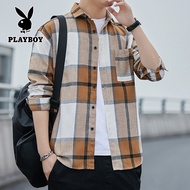PLAYBOY Spring Thin Business Shirt Casual Shirt Plaid Shirt long sleeve shirt for men M-5XL