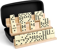 BATURU Double 6 Dominos Set for Adults with 28 Tiles Durable Dominos for Kids - 4 Racks and Carry Ca