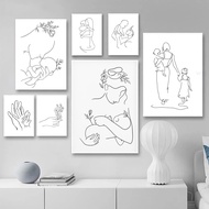 Family Wall Decoration Display Father Mother Child Line Drawing Dad Mother Baby Wall Art Modern