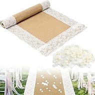 Aisle Runner for Wedding Ceremony 20 Ft x 34In 1000 Pcs White Fake Petals Wedding Decorations Linen 