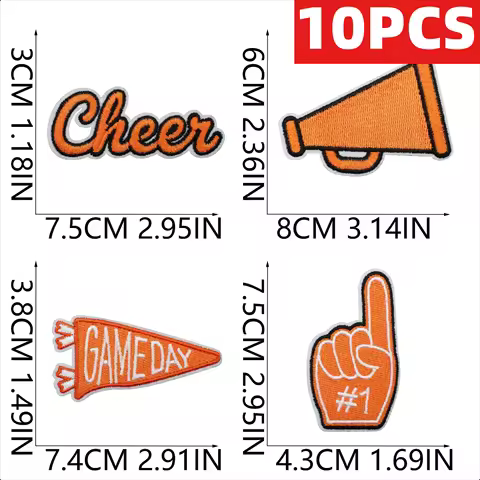 10PCS Orange Star Lightning Embroidery Patches Love Bow Cheerleader Encourage Game Day Iron On For D
