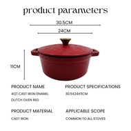 4QT  Enamel Dutch Oven Cast Iron Pot With Emboss Lid Pot Casserole Pot Stew Pot for Baking Sourdough