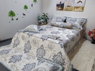 Bộ chăn ga gối phủ 5 món gấm lụa hoàng gia cao cấp màu ghi