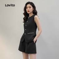 Lovito Chic Women's Solid Buttoned Front Top or Bottom L133AD633