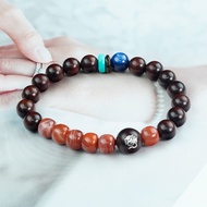 Indian Small Leaf Red Sandalwood Inlaid Silver Heart Four Leaf Clover Bracelet Cinnabar Inlaid Lock 