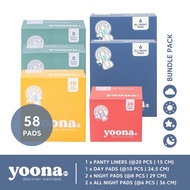 YOONA Bundle Pack All Night (6 boxes) Organic Pads I Organic Pads 2 AN 2 N 1 D 1 L