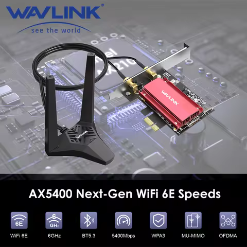 Wavlink 5400Mbps WiFi 6E Intel AX210 PCIe Wireless WiFi Adapter Tri-Band 2.4G/5G/6Ghz 802.11AX For B