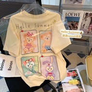 [littlecrab] Oversized Duffy T-shirt Stellalou and Friends Hello Summer Polaroid Cream White Soft Co