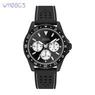 Jam Tangan Guess W1108G4 Chronograph Bulat Strap Kulit Hitam Elegan Fullbox