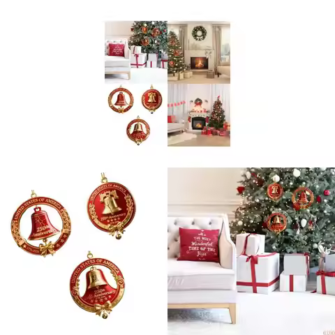 6XDD 3Pcs 250th Anniversary Bells Ornament Christmas Tree Bells Decoration For Mantels Festival Tree