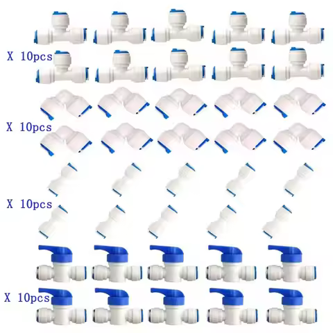 1/4" 3/8'' OD Water Quick Connect for RO Water Reverse Osmosis System Water Tube Fitting Set Of 40Pc