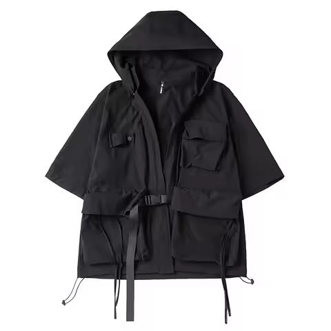 Good Quality Japanese Fashion Kimono Cardigan Man Woman Ribbon Belt Buckle Techwear Hooded Jackets O