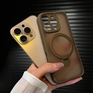 【360° Rotatable Metal bracket/Matte acrylic hard case/Desert Titanium】compatible for iphone 16 pro m