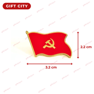 Pin cài áo lá cờ Đảng hình búa liềm bằng hợp kim đúc mạ vàng 24k