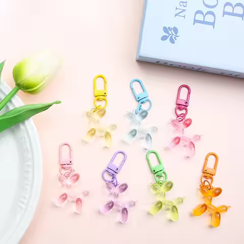 New Transparent Candy Colored Balloon Dog Girl Keychain Creative Balloon Dog Phone Chain Keychain Ac