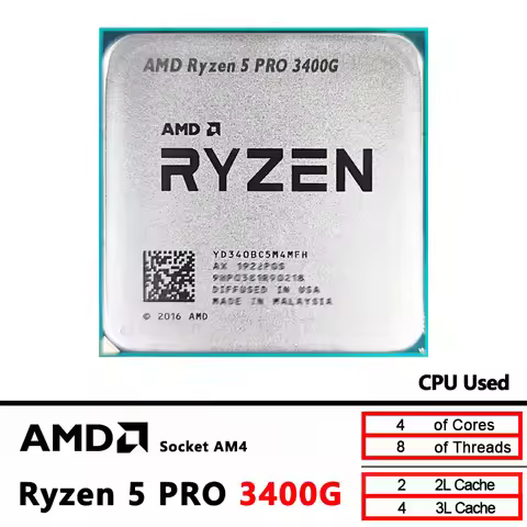 R5 PRO 3400G Used AMD Ryzen 5 PRO 3400G 3.7 GHz Quad-Core Eight-Thread 65W CPU Processor YD340BC5M4M
