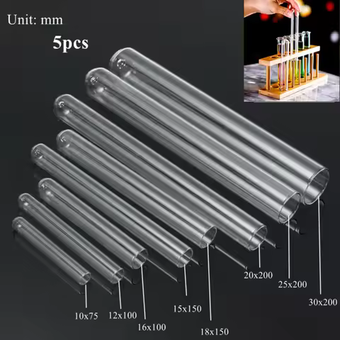 5 pieces of glass transparent test tube 10mm-30mm borosilicate U-shaped bottom laboratory school edu