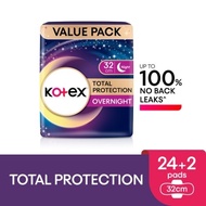 KOTEX Total Protection Overnight Wing Pad 32cm (24s) - Sanitary Pad that prevents up to 100% No Back