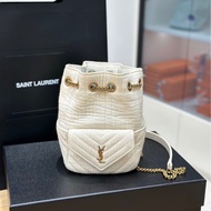 YSL聖羅蘭 白色小水桶包 棉質
