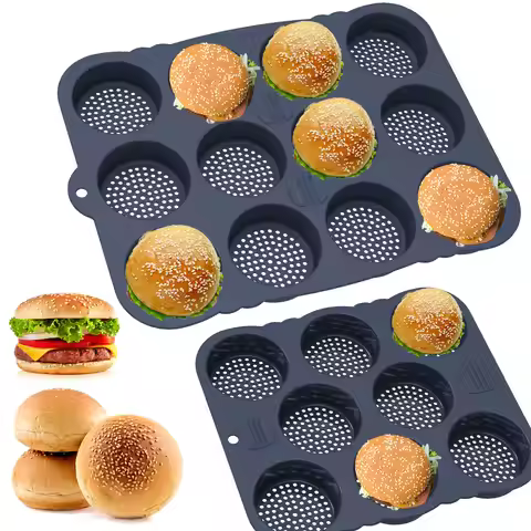 Hamburger Bun Pan 8/12 Cavity Reusable Non Stick Hamburger Bun Molds Silicone Hamburger Bread Pan Ea